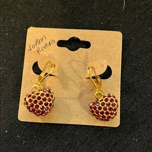 Joan Rivers Gold and Burgundy Heart Earrings